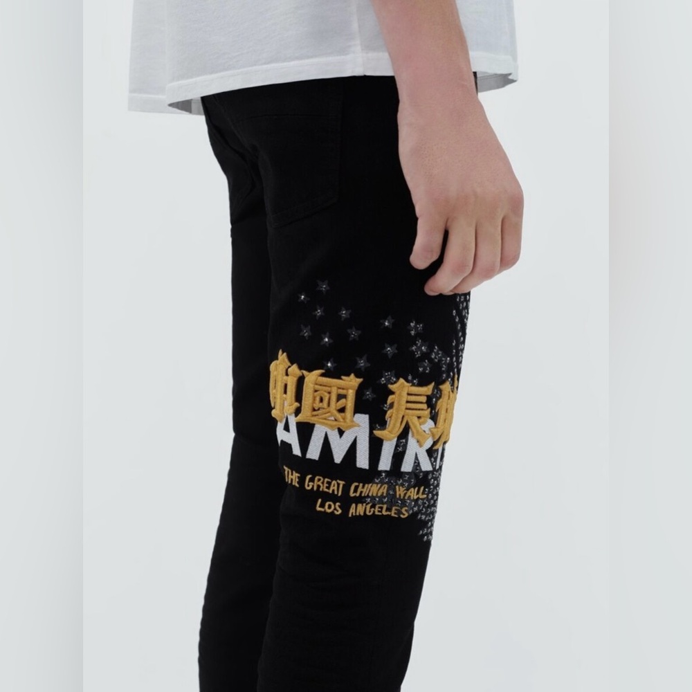 AMIRI TGWC Great China Wall Crystal Skinny Jeans Mens size 33 - NEW W TAGS